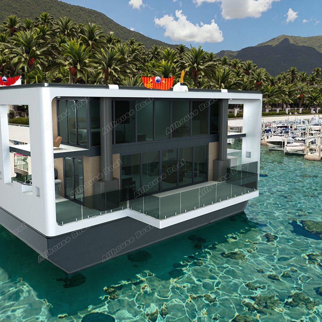Allhouse HB-1370 Luxury Smart Floating Houseboat Custom Modern Mobile Home Solution Aluminum Hull Outboard Engine New Condition